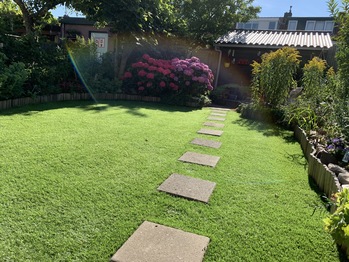 Kunstgras met staptegels in achtertuin Haarlem